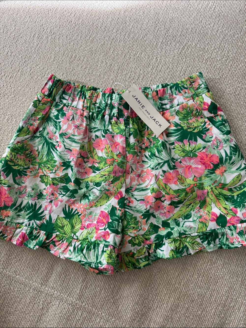 Janie and Jack Floral Print Shorts - Pink & Green
